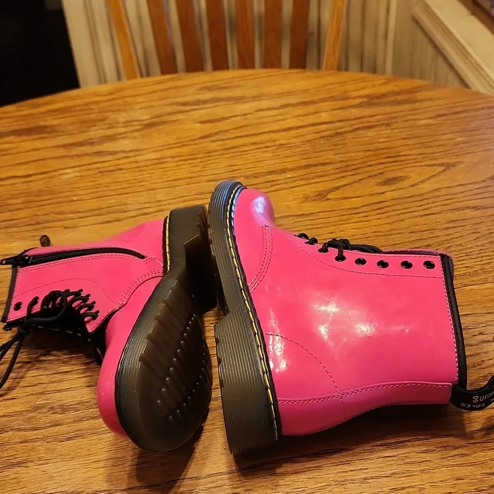 Dr Martens Hot Pink Lace Up/Side Zip Combat Boots Size Girls 3